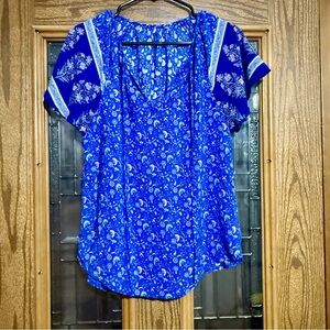🌻Blue Floral Print Boho Blouse